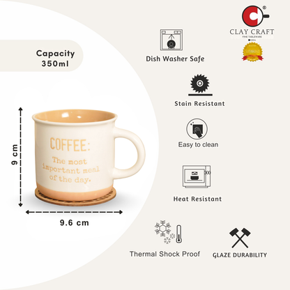 Claycraft Selas Pebble Milk/Coffee Mug - 1 Pc - 350 ml (Selas S01)