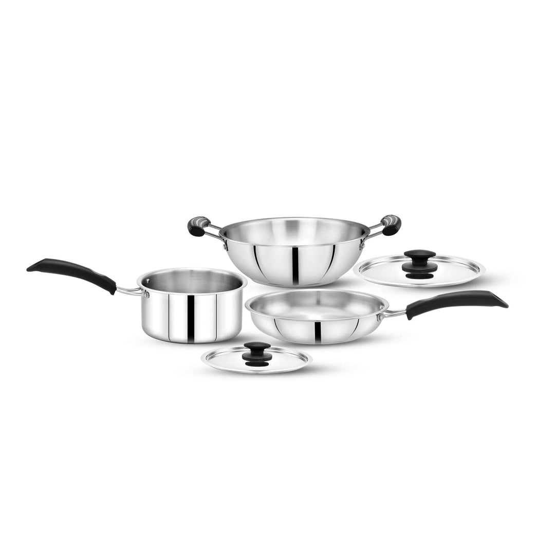 Maxima Triply Stainless Steel 5 Pcs Set (Kadai 22cm, Fry pan 22cm, Saucepan 16cm)