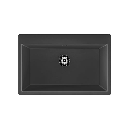 GLEN Quartz Kitchen Sink | Single Bowl with Faucet Deck 31x20x9 inches (KS-QZ31209SB) | 80% Quartz, Non-Porous, Durable, Noiseless, Anti-Bacterial & Heat Resistant Design|