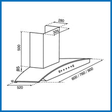 Auto Clean Curved Glass Chimney with Inverter Technology, BLDC Motor 1400 mB3/h - 60/76/90cm (6061 AC BL)