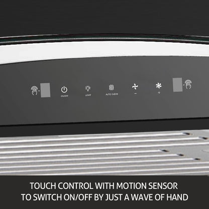 Auto Clean Chimney Curved Glass Baffle Filters with Motion Sensor 60/90cm 1200 mB3/h - Black (6063 BL)