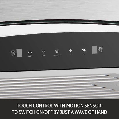 Auto Clean Chimney Curved Glass Baffle Filters with Motion Sensor 60/90cm 1200 mB3/h - Silver (6063 SS)