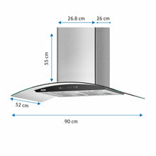Auto Clean Chimney Curved Glass Baffle Filters with Motion Sensor 60/90cm 1200 mB3/h - Silver (6063 SS)