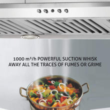 Electric Kitchen Chimney T Shape Glass Push Buttons Baffle filters 60cm 1000 m3/h -Silver (6022 SS)