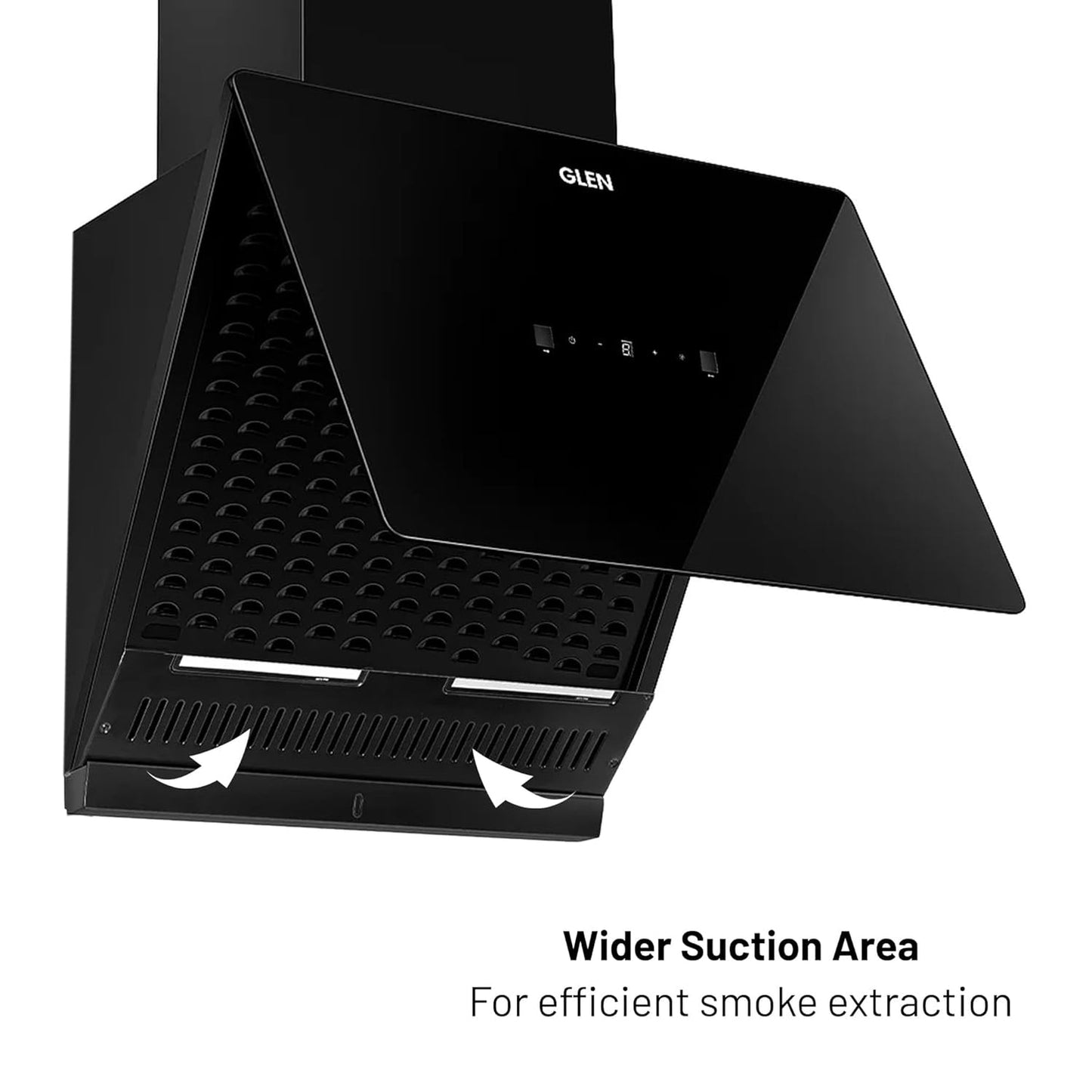 GLEN Auto Clean Glass Filter less Kitchen Chimney, Motion Sensor control with Digital Display 60/75/90cm 1400 m3/h - Black (CH6075AC)