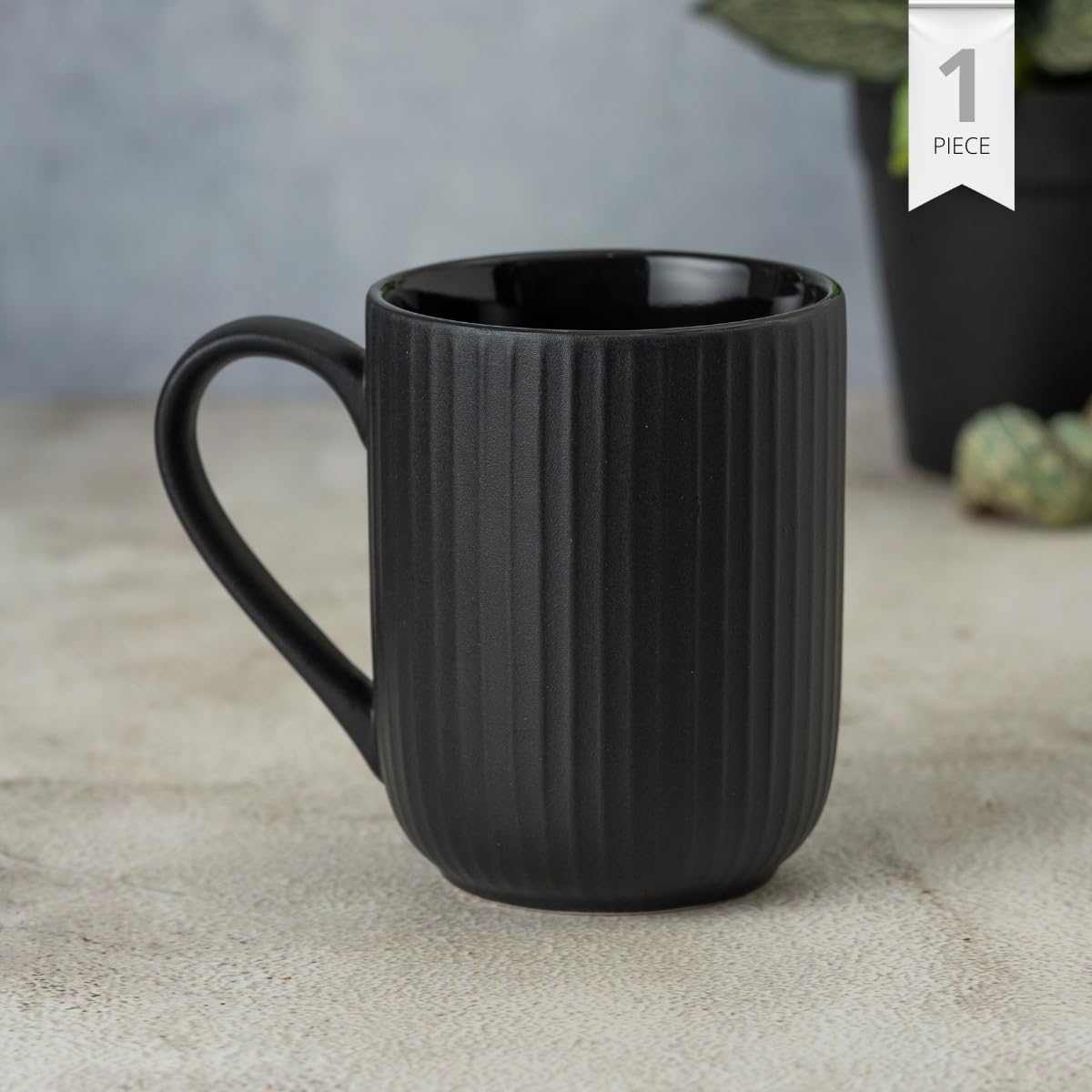 Claycraft Linea Pebble Black Coffee/ Milk Mug, 1 Piece (360 ml)
