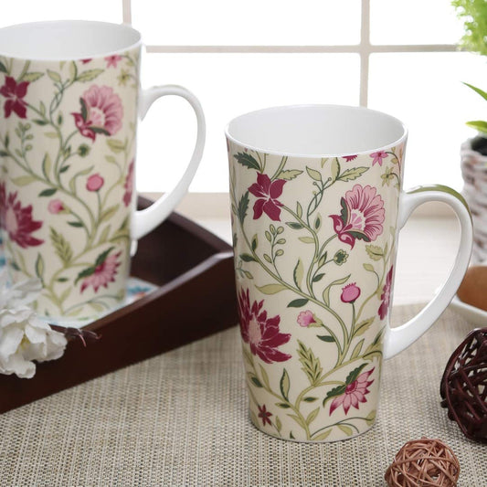 Claycraft India Circus Rose Mallow Moscheutos Tall Milk/Coffee Mugs Set of 2 (600ml)