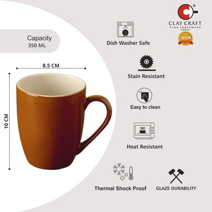 Claycraft Oxford Pebble Pacha Coffee/Milk Mug – Fine Ceramic | Set of 2 (350ml Each, Brown DT4)