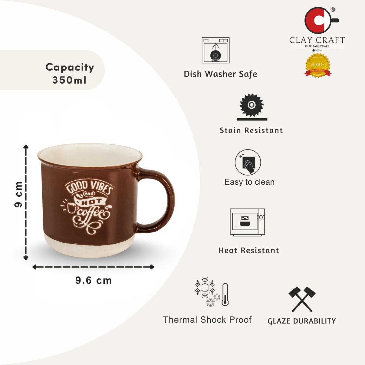 Claycraft Selas Pebble Milk/Coffee Mug - 1 Pc - 350 ml (Selas S04)