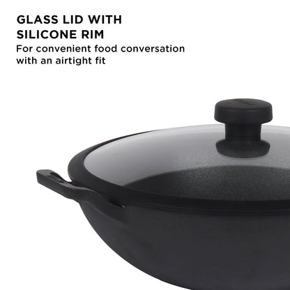 Meyer Pre- Seasoned Cast Iron 3 Piece Cookware Set - 20cm Frypan + 20cm Kadai with Interchangeable Lid