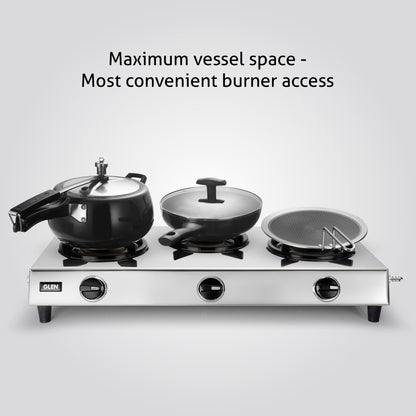 GLEN 3 Burner Stainless Steel Gas Stove with High Flame Brass Burner (CT1031XLSSHFBB)