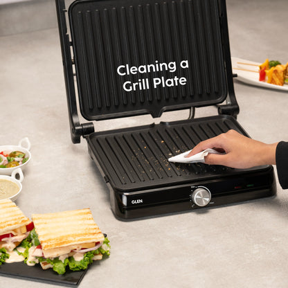 GLEN Electric Contact Grill & Sandwich Maker with 180-degree opening, Non-Stick Plates, 2000w - (SA3031INCG)