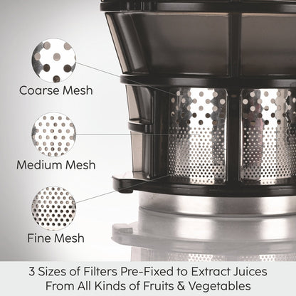GLEN Hopper Slow Juicer 130mm Large Feed, Juice and Pulp containers, Low Noise 250W (SA-4016HSJ)