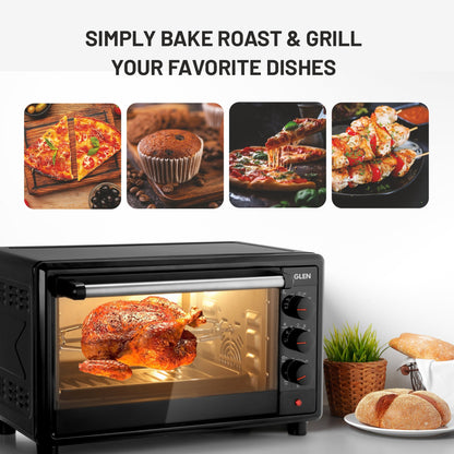 GLEN 25L Oven Toaster Griller (OTG) | 1700W Convection Oven | 60-Min Timer, Oven Light & Removable Crumbs Tray – Black (SA5025)