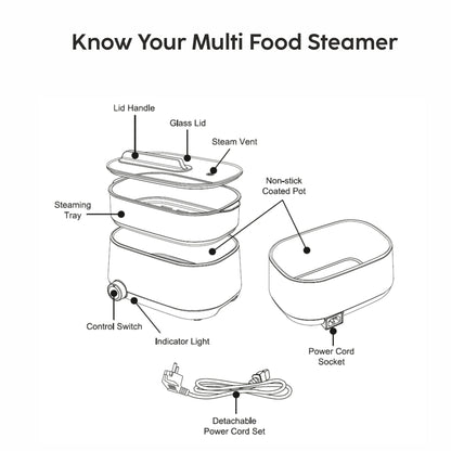 GLEN 3 in 1 Multi Food Steamer - Steam, Cook & Boil, 2 Power Settings, 600W - (SA-3051MFS)