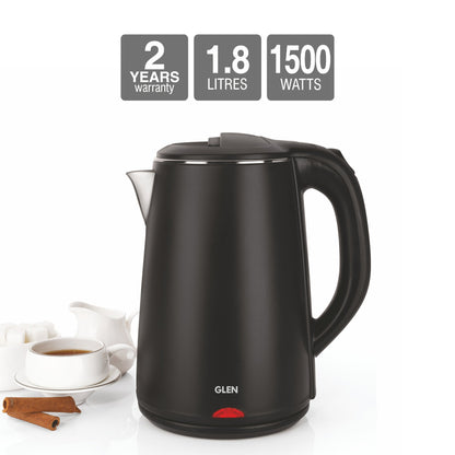 GLEN Electric Kettle 1.8 Litre Plastic Clad Stainless Steel | 360° Rotation Base, Auto Shutoff, 1500 W (SA-9007BLACK)