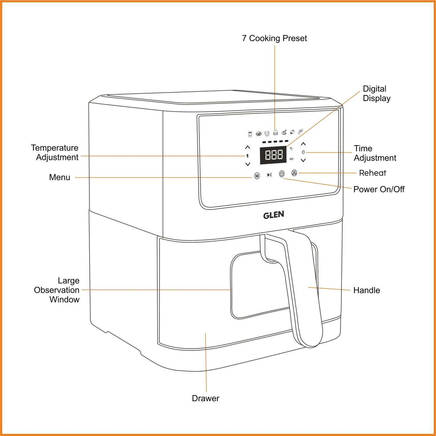 GLEN Glen Rapid Fryer Touch 6 Ltr. Air Fryer