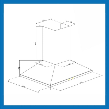 Electric Kitchen Chimney, Pyramid Shape Single Baffle filter 60cm 1000 m3/h -Black (6049 BLK 60 BF)