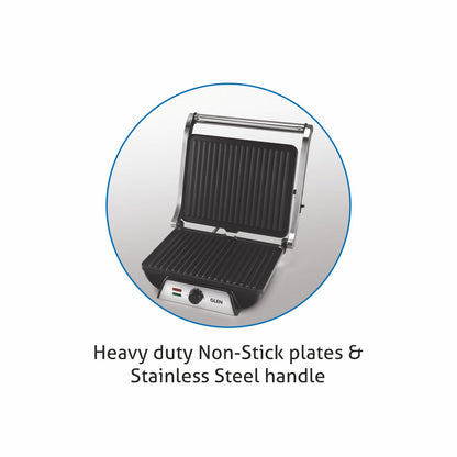 Electric Contact Grill & Sandwich Maker with 180-degree opening, Non-Stick Plates, 2000w - Silver (3031)
