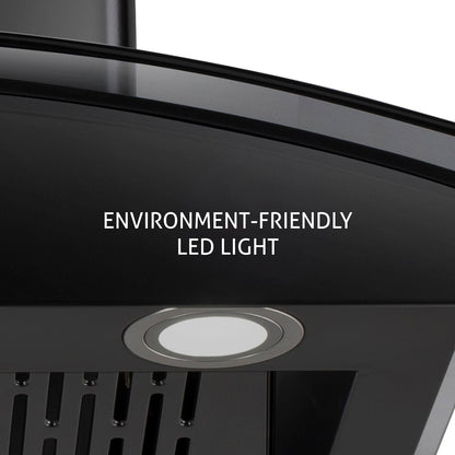 Auto Clean Chimney Curved Glass Filterless with Motion Sensor, 60/76/90cm 1200 mB3/h -Black (6080 BL MS AC)