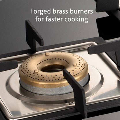 4 Burner Free Standing Glass Hob Forged Brass Burner Auto Ignition Black (BH1074SQFSFBBLAI)