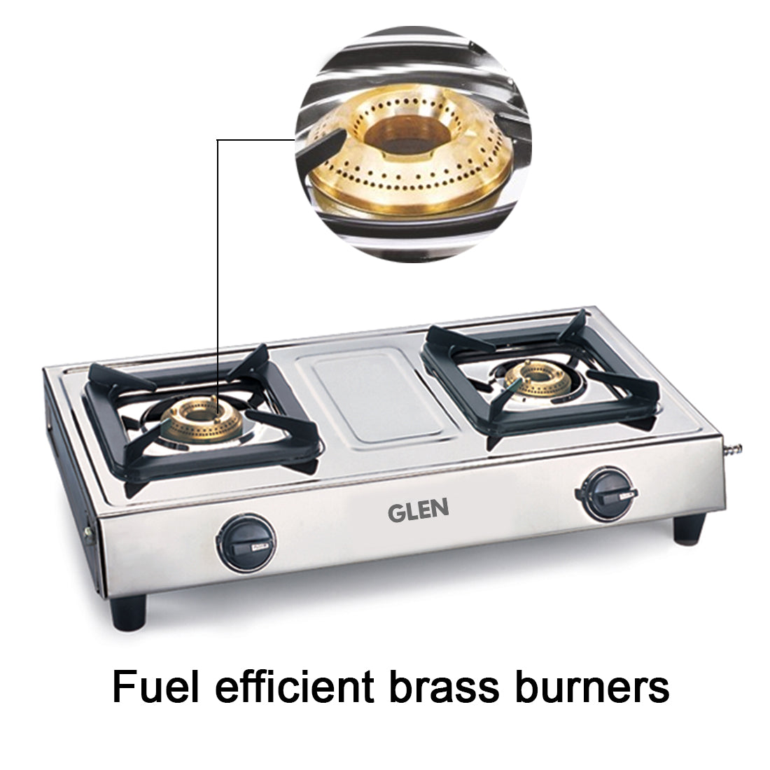 2 Burner Stainless Steel  Gas Stove with Brass Burner (1021 SS BB)