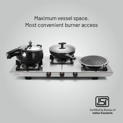 3 Burner Ultra Tuff Stainless Steel Gas Stove with Forged Brass Burner - Manual/Auto Ignition (1053 UT SS 73)