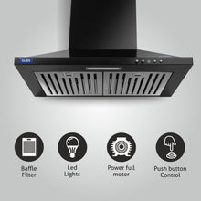 Electric Kitchen Chimney, Pyramid Shape SS Baffle filters 60cm 1100 mB3/h - Black (6050 IN BLK)