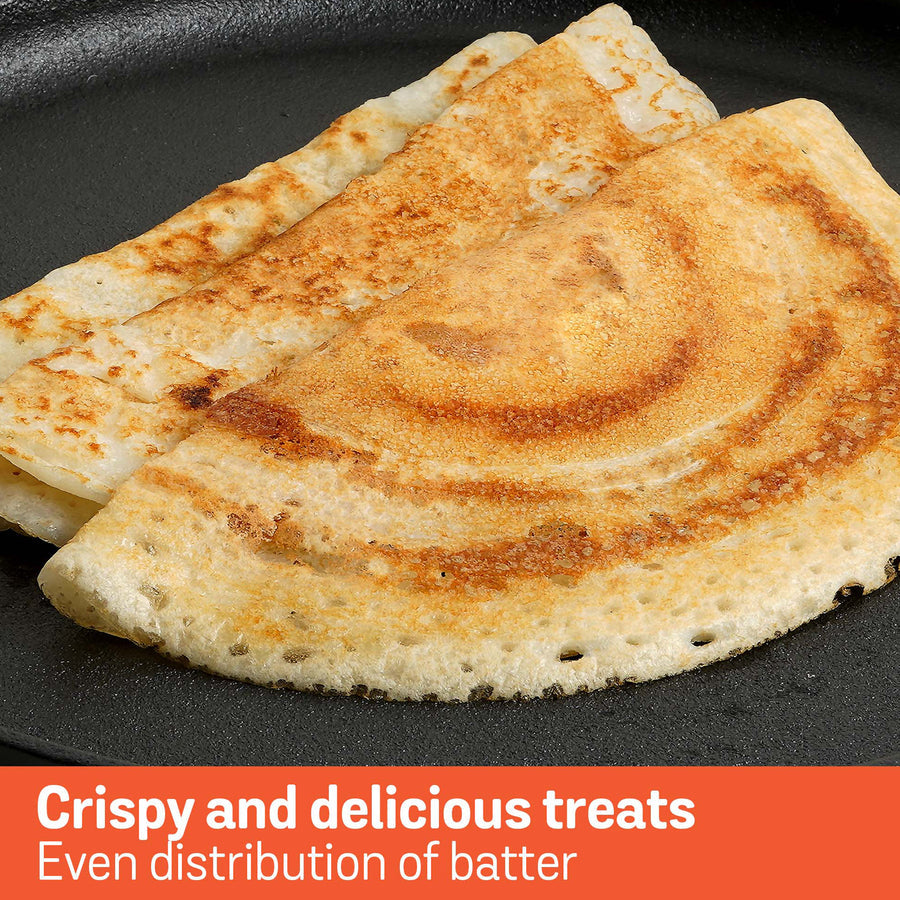 Meyer Pre-Seasoned Cast Iron Flat Dosa Tawa, (24cm/28cm), Black