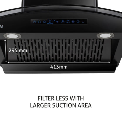 Auto Clean Curved Glass Chimney with Inverter Technology, BLDC Motor 1400 mB3/h - 60/76/90cm (6069 BL BLDC AC )