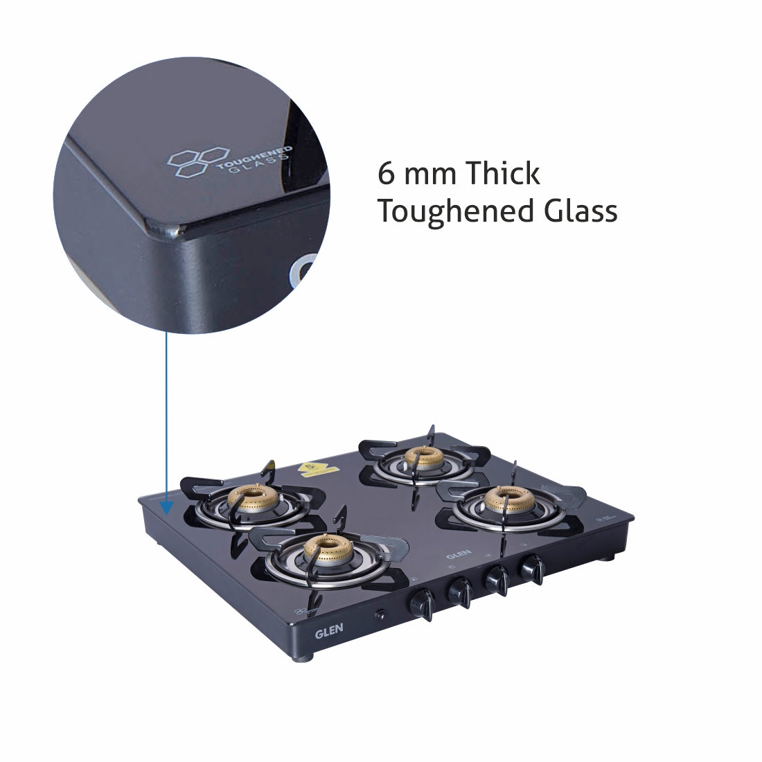 4 Burner Glass Gas Stove with Forged Brass Burner Auto Ignition 60 CM Black (1041 GT FB BL AI)