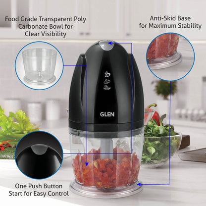 Electric Vegetable Chopper, Whisking Disc Chops Nuts  0.4 Litres Bowl, 200W - Black (4041BL)