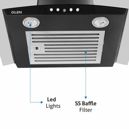 Kitchen Chimney Curved Glass with Push Button Baffle filters 60cm 1000 m3/h -Black (6071 EX BL)
