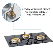 3 Burner Built In Glass Hob Italian Double Ring Burner Flame Failure Device, Auto Ignition (1073 SQ IN BB FFD)