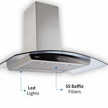 Kitchen Chimney Curved Glass, Push Buttons Baffle filter 90cm 1250 m3/h -Silver (6071 GF)