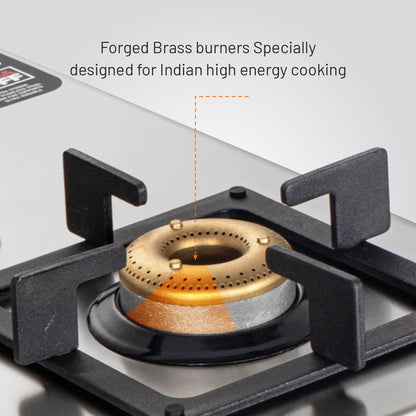 3 Burner Ultra Tuff Free Standing Hob with Forged Brass Burners Auto Ignition (BH1073XLSQFSUTSSAI)