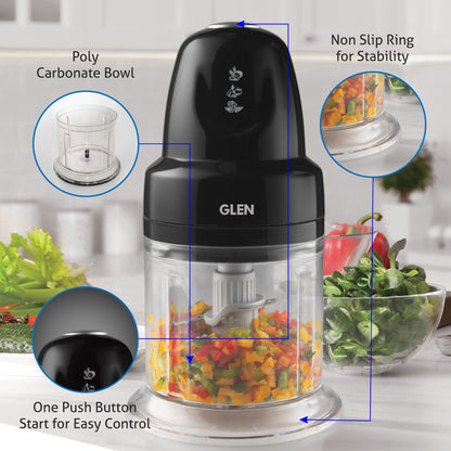 Electric Vegetable Chopper, 2 Stainless Steel Blade, Whisking Disc 0.5 Litres Bowl, 200W - Black (4043 Turbo)
