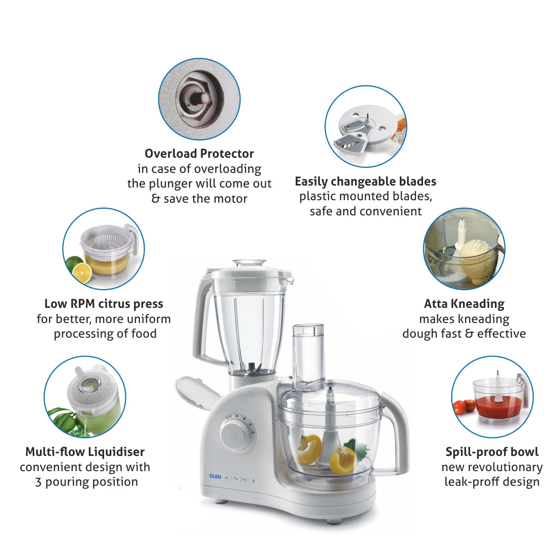 Food Processor Complete Kitchen Machine 700W b  2 Jars, Citrus Juicer 3 SS Disc Blades -White (4052LX)