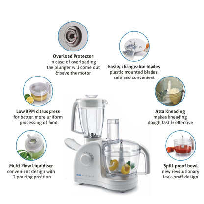 Food Processor Complete Kitchen Machine 700W b  2 Jars, Citrus Juicer 3 SS Disc Blades -White (4052LX)