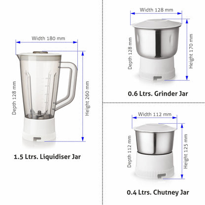 Glen Juicer Mixer Grinder 3 Jar 500W ISI