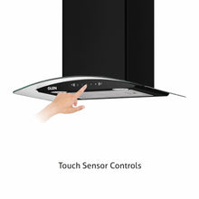 Auto Clean Chimney Curved Glass Baffle Filters with Motion Sensor 60/90cm 1200 mB3/h - Black (6063 BL)