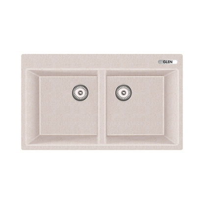 GLEN Quartz Kitchen Sink | Double Bowl with Faucet Deck 34x20x9 inches (KS-QZ34209DB) | 80% Quartz, Non-Porous, Anti-Bacterial & Heat Resistant