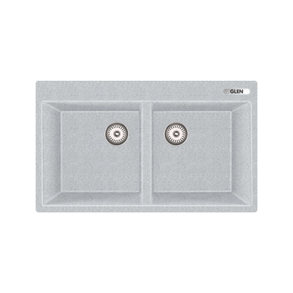 GLEN Quartz Kitchen Sink | Double Bowl with Faucet Deck 34x20x9 inches (KS-QZ34209DB) | 80% Quartz, Non-Porous, Anti-Bacterial & Heat Resistant