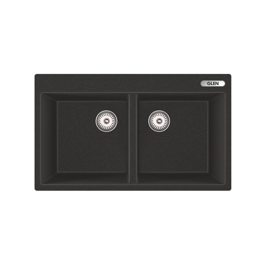GLEN Quartz Kitchen Sink | Double Bowl with Faucet Deck 34x20x9 inches (KS-QZ34209DB) | 80% Quartz, Non-Porous, Anti-Bacterial & Heat Resistant