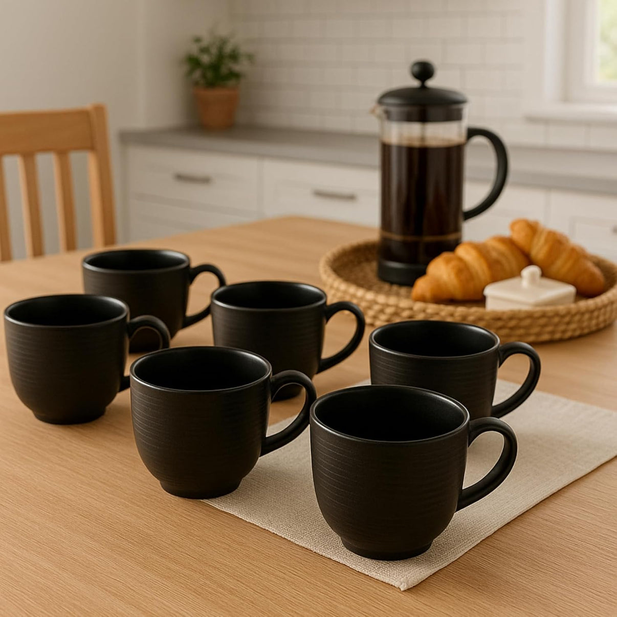 Claycraft Horizon Pebble Black Coffee & Tea Mugs Set of 6 (210 ml)