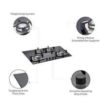 4 Burner Built-in Glass Hob with Forged Brass Double Ring Burner Auto Ignition (1074 SQ DB)