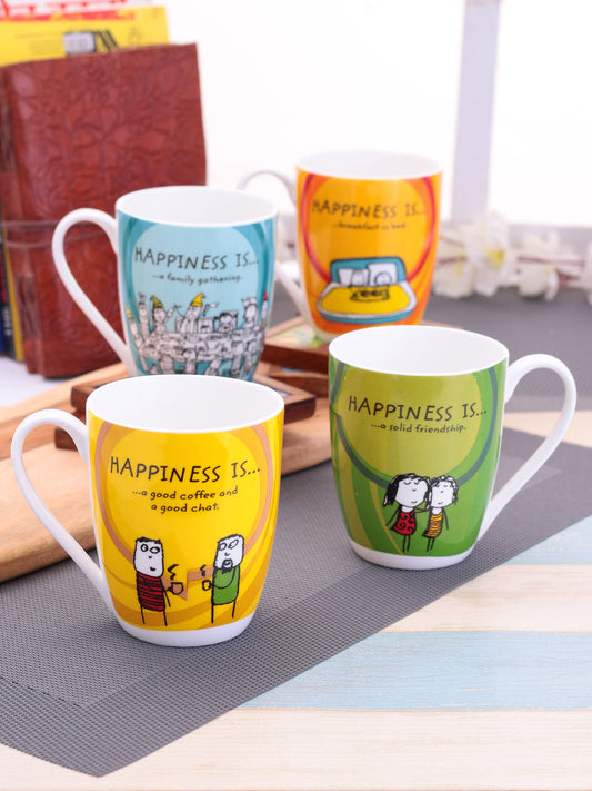 Claycraft Happiness Is... Oxford Big Coffee & Milk Mug 310ml, Set of 4