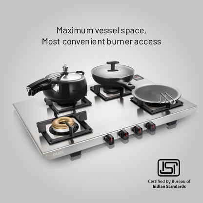 GLEN 4 Burner Ultra Tuff Stainless Steel PNG Gas Stove with Forged Brass Burner (CT1054UTSSPN)
