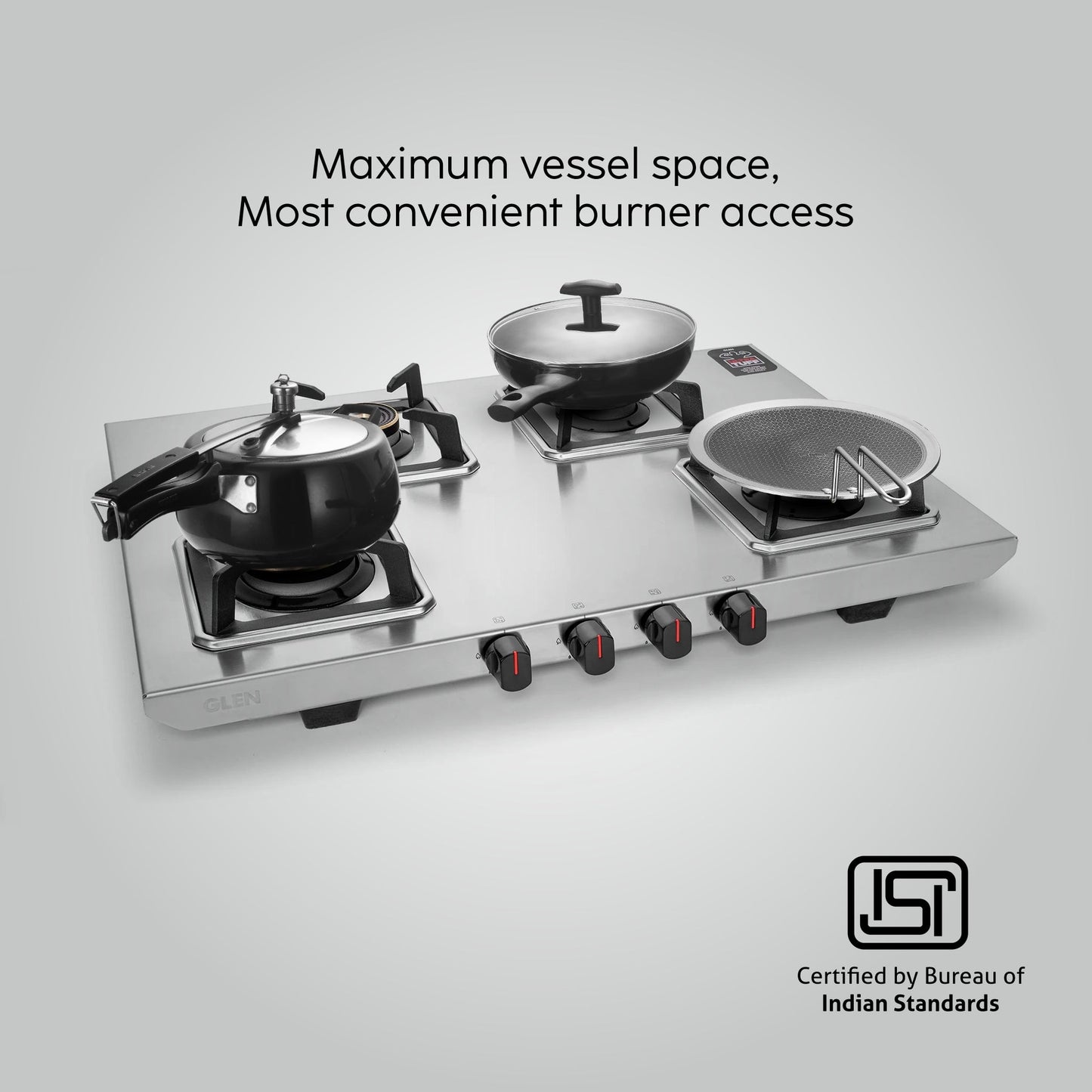GLEN 4 Burner Ultra Tuff Stainless Steel Gas Stove with Multi Ring Forged Brass Burner & Drip trays (CT1054UTDTSS)