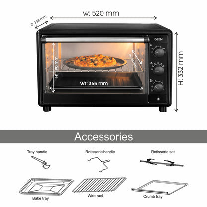Glen 35L Oven Toaster Griller 3500 MR Turbo | 2100W Multi-Function OTG with Convection, Motorized Rotisserie & 60-Minute Timer – Black
